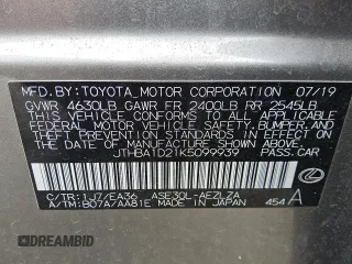 2019 Lexus IS with VIN JTHBA1D21K5099939, listed as a Copart auction lot 48318305 with 51,452 mi miles and Clean Title. Bid and sale history available at carsss.com. Image 12.