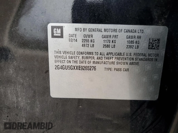 2014 Buick Regal GS with VIN 2G4GU5GXXE9265276, listed as a Copart auction lot 82162244 with Not Provided miles and Salvage Title. Bid and sale history available at DreamBid. Image 14.