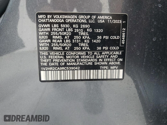 2024 Volkswagen Atlas SE с VIN 1V2HR2CA9RC539042, выставлен на аукционе Copart как лот 66303365 с пробегом 37 701 миль миль и Чистый • Clean title. История ставок и продаж доступна на DreamBid. Изображение 14.