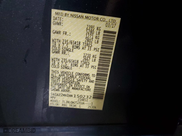 2017 Nissan Murano SL with VIN 5N1AZ2MH1HN150232, listed as a Copart auction lot 86290824 with 112,068 mi miles and Salvage Title. Bid and sale history available at carsss.com. Image 14.