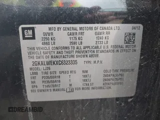 2012 GMC Terrain SLT-2 с VIN 2GKALWEKXC6323335, выставлен на аукционе IAAI как лот 42540614 с пробегом 164 298 миль миль и . История ставок и продаж доступна на DreamBid. Изображение 9.