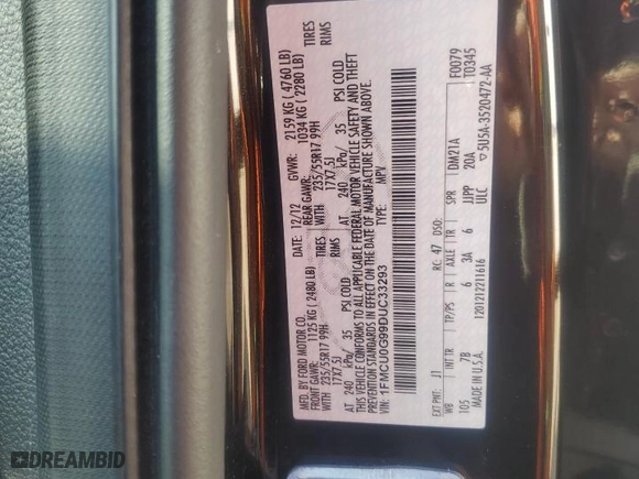 2013 Ford Escape SE with VIN 1FMCU0G99DUC33293, listed as a Copart auction lot 42915755 with 142,878 mi miles and Salvage Title. Bid and sale history available at carsss.com. Image 13.