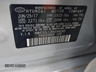 2017 Hyundai Ioniq Blue with VIN KMHC65LC2HU048243, listed as a IAAI auction lot 41945177 with 96,215 mi miles and . Bid and sale history available at DreamBid. Image 9.
