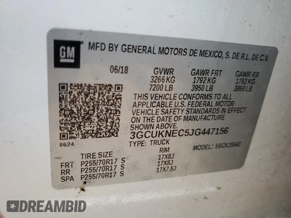 2018 Chevrolet Silverado 1500 Work Truck with VIN 3GCUKNEC5JG447156, listed as a Copart auction lot 84683494 with 77,156 mi miles and Salvage Title. Bid and sale history available at carsss.com. Image 12.