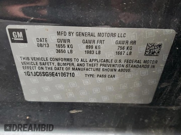 2014 Chevrolet Sonic LT with VIN 1G1JC6SG9E4106710, listed as a Copart auction lot 45018765 with 118,731 mi miles and Salvage Title. Bid and sale history available at carsss.com. Image 15.