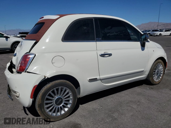 2012 FIAT 500 Lounge with VIN 3C3CFFERXCT370485, listed as a Copart auction lot 57119785 with 108,721 mi miles and Salvage title. Bid and sale history available at DreamBid. Image 3.