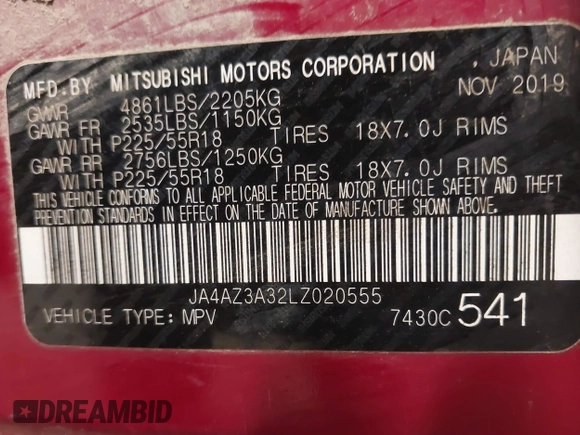 2020 Mitsubishi Outlander ES z VIN JA4AZ3A32LZ020555, wystawiony jako IAAI lot #41549716 z przebiegiem 116 678 mil mil oraz . Historia ofert i sprzedaży dostępna na DreamBid. Obrazek 9.