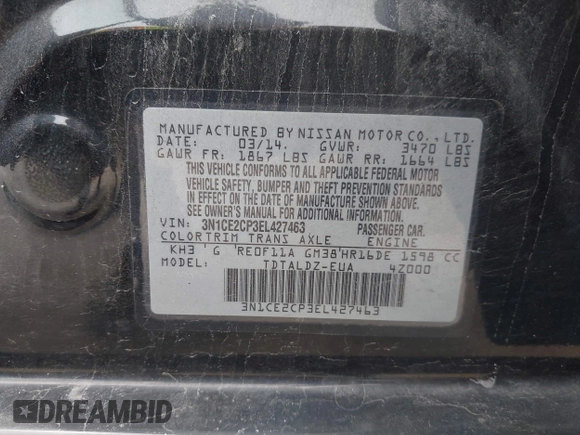 2014 Nissan Note S Plus with VIN 3N1CE2CP3EL427463, listed as a IAAI auction lot 42624024 with 208,291 mi miles and . Bid and sale history available at DreamBid. Image 9.