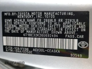 2006 Toyota Camry STD with VIN 4T1BE32K26U692494, listed as a Copart auction lot 51316195 with 268,087 mi miles and Salvage Title. Bid and sale history available at DreamBid. Image 12.