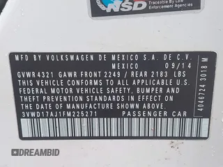 2015 Volkswagen Jetta SE z VIN 3VWD17AJ1FM225271, wystawiony jako IAAI lot #40353904 z przebiegiem 83 317 mil mil oraz . Historia ofert i sprzedaży dostępna na DreamBid. Obrazek 9.