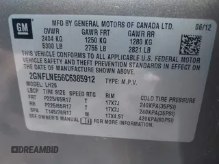 2012 Chevrolet Equinox LT w/2LT with VIN 2GNFLNE56C6385912, listed as a IAAI auction lot 41613361 with 269,913 mi miles. Bid and sale history available at carsss.com. Image 9.