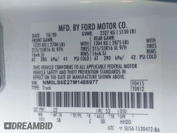 2021 Ford Transit Connect XL z VIN NM0LS6E27M1488977, wystawiony jako IAAI lot #42514014 z przebiegiem 101 505 mil mil oraz . Historia ofert i sprzedaży dostępna na DreamBid. Obrazek 9.