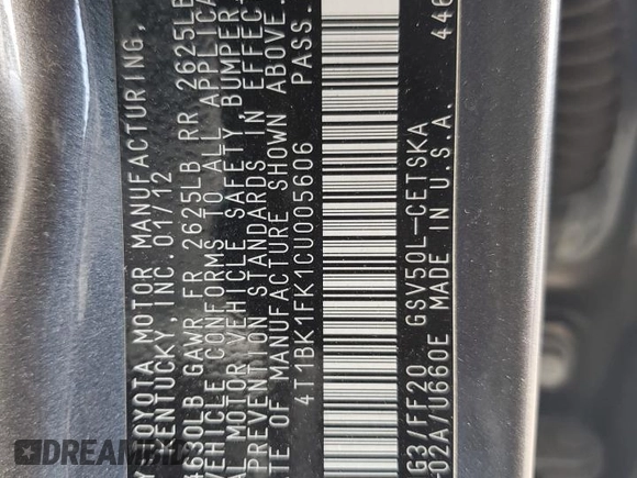 2012 Toyota Camry SE with VIN 4T1BK1FK1CU005606, listed as a Copart auction lot 53288485 with 220,260 mi miles and Salvage Title. Bid and sale history available at carsss.com. Image 12.