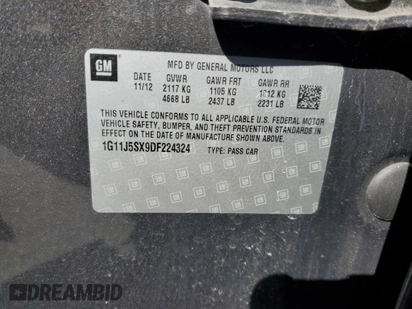 2013 Chevrolet Malibu LTZ with VIN 1G11J5SX9DF224324, listed as a Copart auction lot 49571565 with 172,943 mi miles and Salvage Title. Bid and sale history available at DreamBid. Image 14.