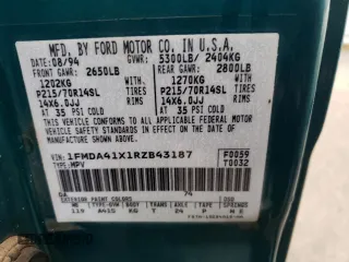 1994 Ford Aerostar Eddie Bauer with VIN 1FMDA41X1RZB43187, listed as a Copart auction lot 86578064 with Not Provided miles and Salvage Title. Bid and sale history available at carsss.com. Image 14.