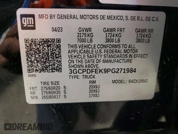 2023 Chevrolet Silverado 1500 LT Trail Boss with VIN 3GCPDFEK9PG271984, listed as a Copart auction lot 81034764 with 33,152 mi miles and Salvage Title. Bid and sale history available at DreamBid. Image 12.