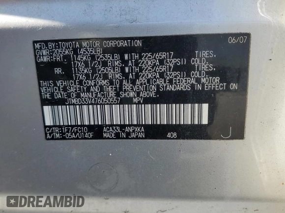 2007 Toyota RAV4 with VIN JTMBD33V476050557, listed as a Copart auction lot 47037695 with 205,490 mi miles and Salvage Title. Bid and sale history available at carsss.com. Image 13.