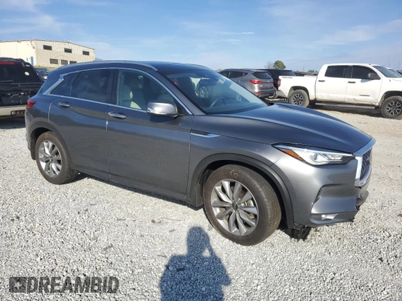 2021 Infiniti QX50 Luxe with VIN 3PCAJ5BA1MF126377, listed as a Copart auction lot 47115455 with 12,497 mi miles and Salvage title. Bid and sale history available at DreamBid. Image 4.