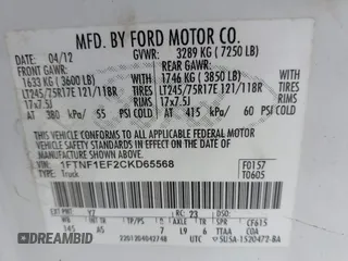 2012 Ford F-150 XL with VIN 1FTNF1EF2CKD65568, listed as a IAAI auction lot 42476856 with 239,503 mi miles and . Bid and sale history available at DreamBid. Image 9.