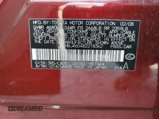 2008 Lexus ES with VIN JTHBJ46G482218362, listed as a Copart auction lot 48533745 with 80,114 mi miles and Salvage Title. Bid and sale history available at carsss.com. Image 13.