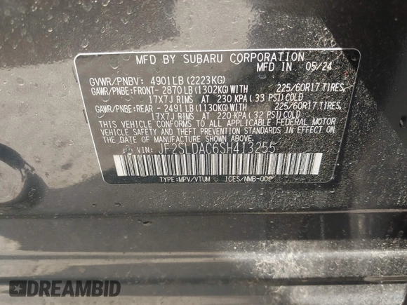 2025 Subaru Forester with VIN JF2SLDAC6SH413255, listed as a IAAI auction lot 42456317 with 1,751 mi miles and . Bid and sale history available at DreamBid. Image 9.