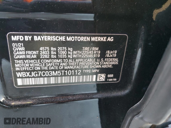 2021 BMW X1 sDrive28i with VIN WBXJG7C03M5T10112, listed as a Copart auction lot 49386695 with 46,869 mi miles and Salvage Title. Bid and sale history available at DreamBid. Image 15.