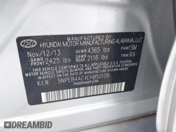 2014 Hyundai Sonata GLS with VIN 5NPEB4AC4EH850109, listed as a IAAI auction lot 42112449 with 167,088 mi miles and . Bid and sale history available at carsss.com. Image 9.