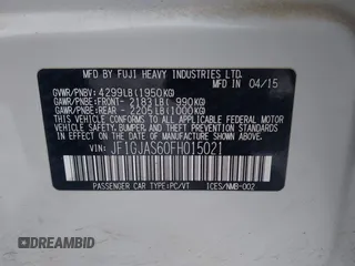 2015 Subaru Impreza Limited с VIN JF1GJAS60FH015021, выставлен на аукционе IAAI как лот 41620384 с пробегом 60 661 миль миль и . История ставок и продаж доступна на DreamBid. Изображение 9.