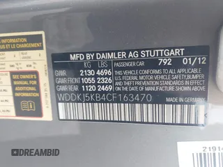 2012 Mercedes-Benz E 350 with VIN WDDKJ5KB4CF163470, listed as a IAAI auction lot 42298451 with 205,662 mi miles and . Bid and sale history available at DreamBid. Image 9.