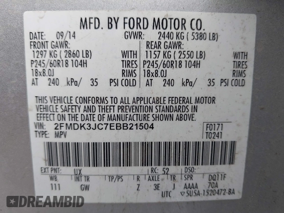 2014 Ford Edge SEL with VIN 2FMDK3JC7EBB21504, listed as a IAAI auction lot 42139586 with 174,221 mi miles. Bid and sale history available at carsss.com. Image 9.