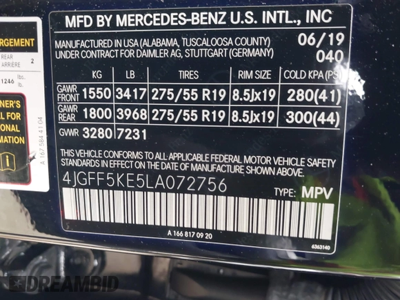 2020 Mercedes-Benz GLS 450 z VIN 4JGFF5KE5LA072756, wystawiony jako IAAI lot #41503366 z przebiegiem 66 535 mil mil oraz . Historia ofert i sprzedaży dostępna na DreamBid. Obrazek 9.