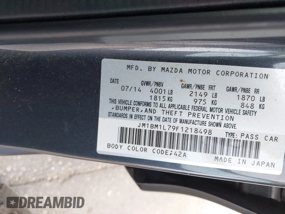 2015 Mazda 3 i Touring with VIN JM1BM1L79F1218498, listed as a IAAI auction lot 41876820 with 87,602 mi miles and . Bid and sale history available at carsss.com. Image 9.