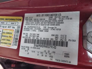 2017 Ford Fusion SE with VIN 3FA6P0HD9HR379143, listed as a IAAI auction lot 41567811 with 137,233 mi miles. Bid and sale history available at carsss.com. Image 9.