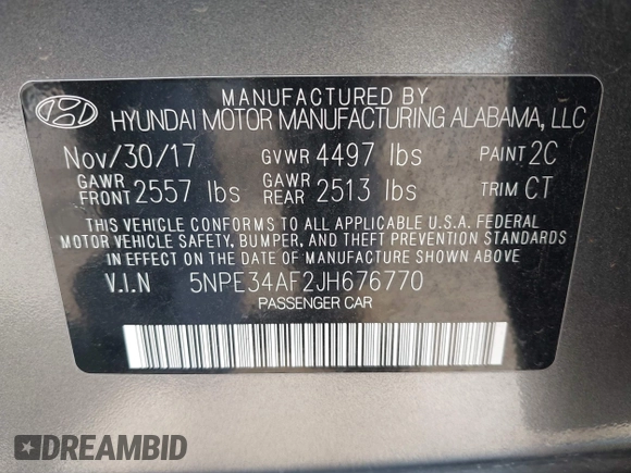 2018 Hyundai Sonata SEL with VIN 5NPE34AF2JH676770, listed as a IAAI auction lot 41939258 with 94,908 mi miles and . Bid and sale history available at carsss.com. Image 9.