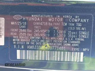2018 Hyundai Tucson Sport with VIN KM8J33ALXJU771481, listed as a IAAI auction lot 41399335 with 64,905 mi miles. Bid and sale history available at carsss.com. Image 9.