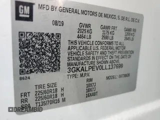 2020 GMC Terrain SLT with VIN 3GKALPEV0LL137699, listed as a Copart auction lot 59881095 with 129,314 mi miles and Non repairable. Bid and sale history available at DreamBid. Image 13.