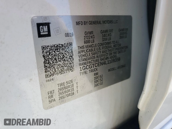 2020 Chevrolet Colorado 4WD LT with VIN 1GCGTCEN4L1109359, listed as a Copart auction lot 56664945 with 71,560 mi miles and Salvage title. Bid and sale history available at DreamBid. Image 12.