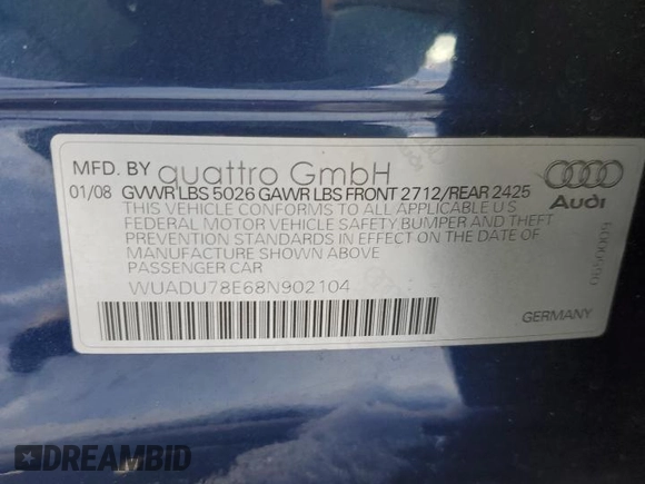 2008 Audi RS 4 z VIN WUADU78E68N902104, wystawiony jako Copart lot #41363035 z przebiegiem 66 961 mil mil oraz Szkody całkowita. Historia ofert i sprzedaży dostępna na DreamBid. Obrazek 12.