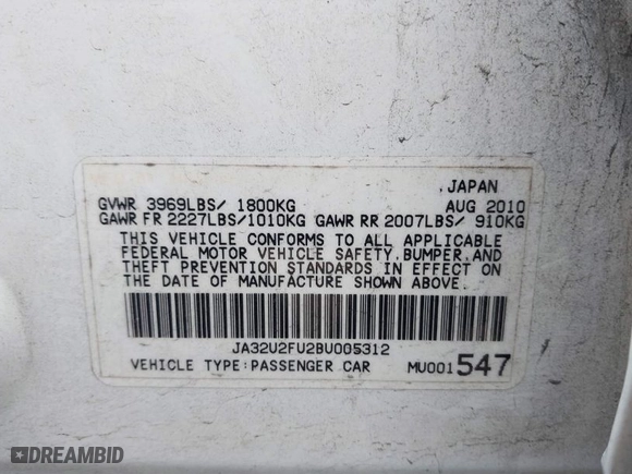 2011 Mitsubishi Lancer ES with VIN JA32U2FU2BU005312, listed as a IAAI auction lot 41746430 with 181,070 mi miles. Bid and sale history available at carsss.com. Image 9.