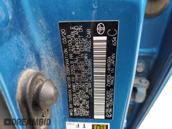 2020 Toyota Prius LE with VIN JTDL9RFU4L3020885, listed as a Copart auction lot 46691465 with 75,913 mi miles and Salvage title. Bid and sale history available at DreamBid. Image 13.