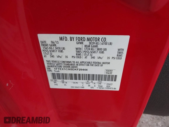 2013 Ford F-150 XL с VIN 1FTEX1CM5DKF29444, выставлен на аукционе IAAI как лот 38043092 с пробегом Не указан миль и . История ставок и продаж доступна на DreamBid. Изображение 9.