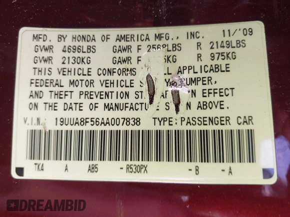 2010 Acura TL Tech with VIN 19UUA8F56AA007838, listed as a IAAI auction lot 41803438 with 182,780 mi miles. Bid and sale history available at carsss.com. Image 9.