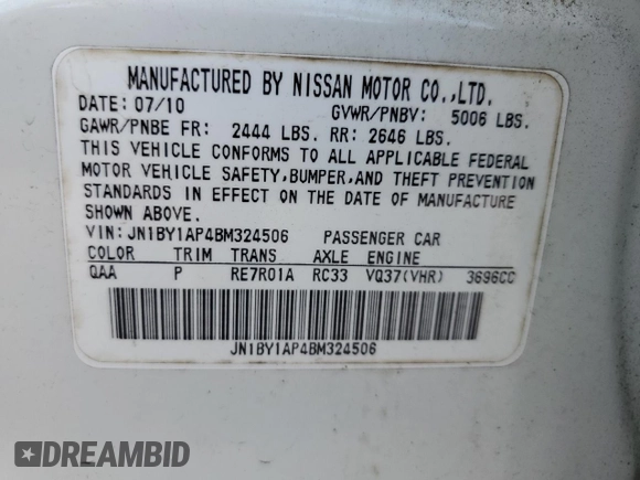 2011 Infiniti M37 with VIN JN1BY1AP4BM324506, listed as a Copart auction lot 68089244 with 96,600 mi miles and Salvage Title. Bid and sale history available at carsss.com. Image 15.