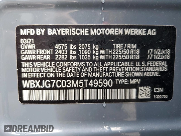 2021 BMW X1 sDrive28i z VIN WBXJG7C03M5T49590, wystawiony jako Copart lot #52473453 z przebiegiem 19 199 mil mil oraz Nie do naprawy. Historia ofert i sprzedaży dostępna na DreamBid. Obrazek 14.