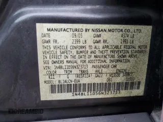 2006 Nissan Altima 3.5 SE with VIN 1N4BL11D56N323713, listed as a Copart auction lot 49130325 with 0 mi miles and Salvage Title. Bid and sale history available at carsss.com. Image 14.