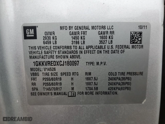 2012 GMC Acadia SLT1 with VIN 1GKKVREDXCJ180097, listed as a Copart auction lot 78930134 with 188,307 mi miles and Clean Title. Bid and sale history available at carsss.com. Image 13.