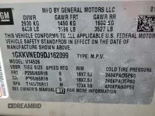 2013 GMC Acadia SLE with VIN 1GKKVNED9DJ162099, listed as a Copart auction lot 77228194 with 255,911 mi miles and Clean Title. Bid and sale history available at DreamBid. Image 13.