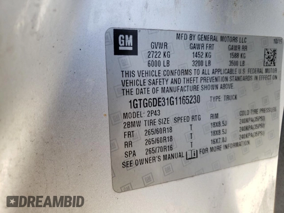 2016 GMC Canyon 4WD SLT with VIN 1GTG6DE31G1165230, listed as a Copart auction lot 48690515 with 201,161 mi miles and Salvage Title. Bid and sale history available at carsss.com. Image 13.