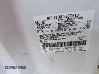 2012 Ford F-150 XL with VIN 1FTNF1EF2CKD44980, listed as a Copart auction lot 45500845 with 252,474 mi miles and Salvage title. Bid and sale history available at DreamBid. Image 12.