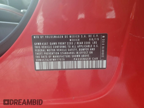 2015 Volkswagen Jetta GLI SE z VIN 3VW4S7AJ9FM417079, wystawiony jako Copart lot #63980375 z przebiegiem 100 949 mil mil oraz Szkoda całkowita • Salvage title. Historia ofert i sprzedaży dostępna na DreamBid. Obrazek 12.